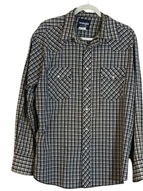 Wrangler Western Pearl Snap Shirt Black White Check Cowboy Core Y2K L